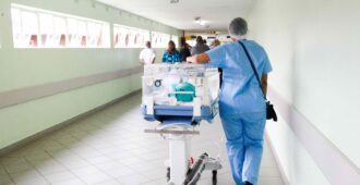 Paediatric heart patient being moved in hospital